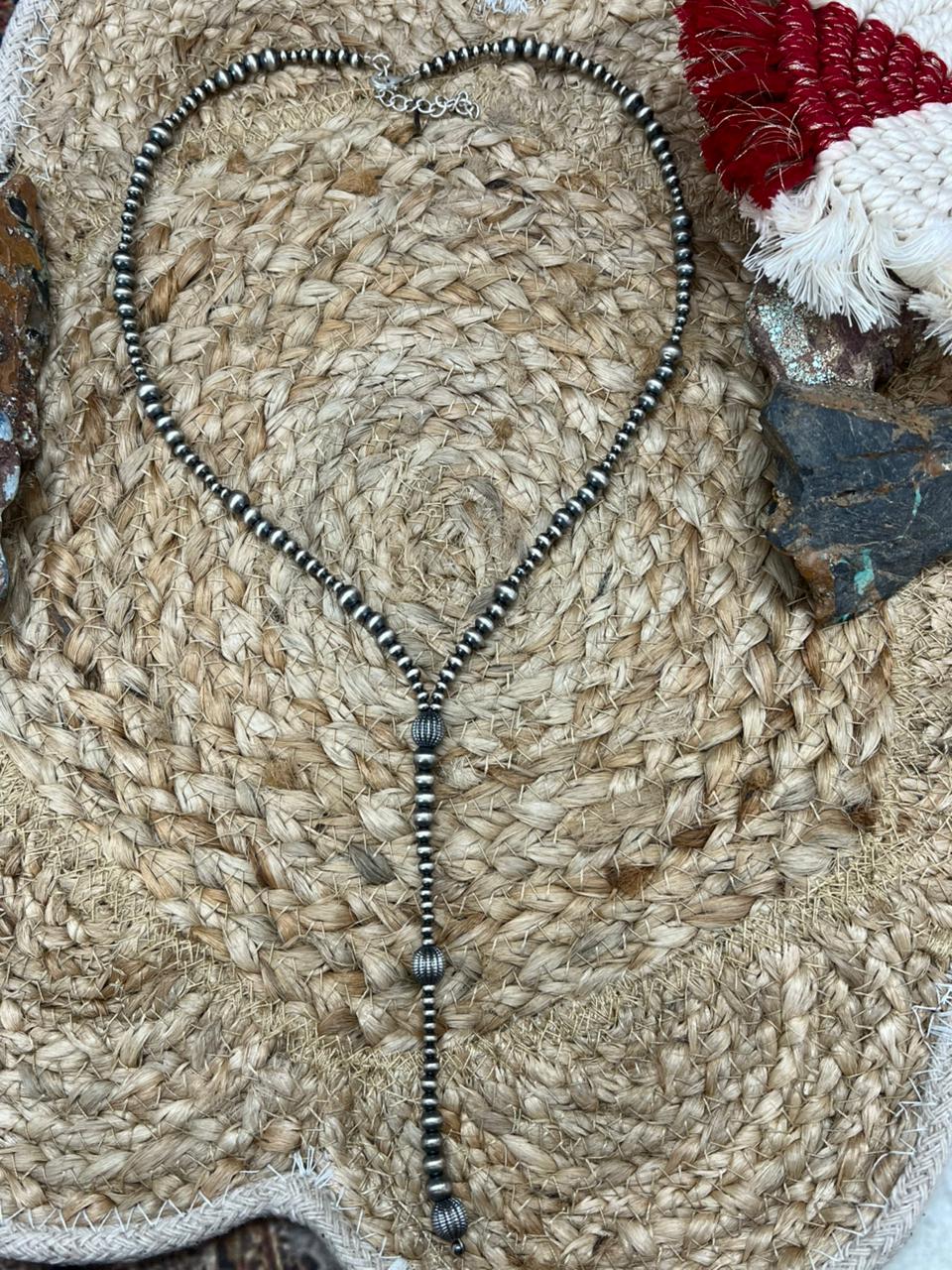 Handmade Sterling Silver Beaded 'Y' Shape Necklace "Signed Nizhoni"