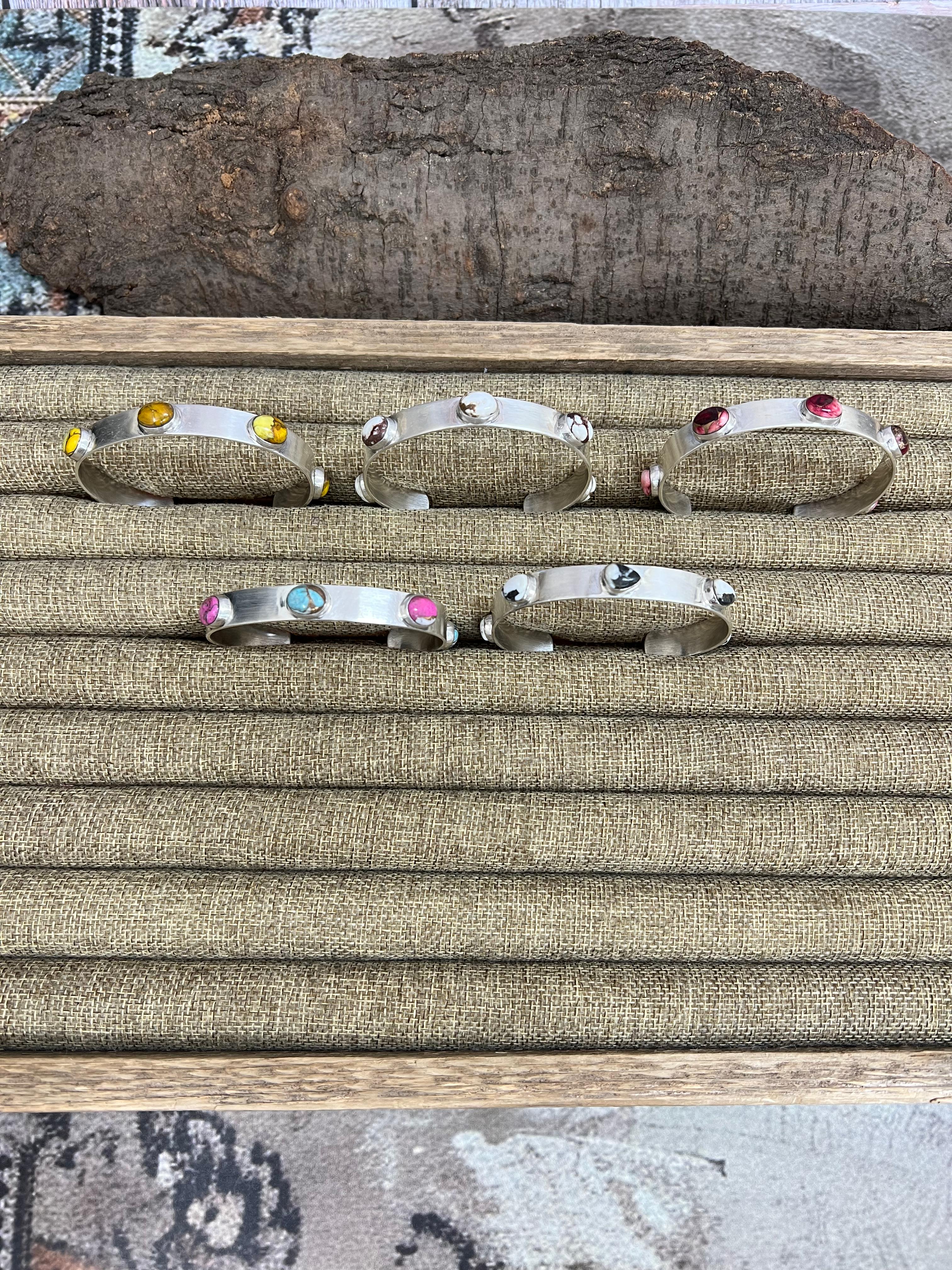 Handmade Sterling Silver Multi Stones Bracelet with Signed Nizhoni