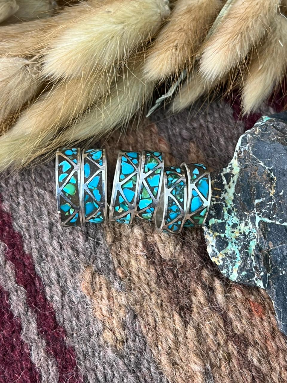 Handmade Sterling Silver Sonoran Mountain Turquoise INLAY BAND Ring "Signed Nizhoni"