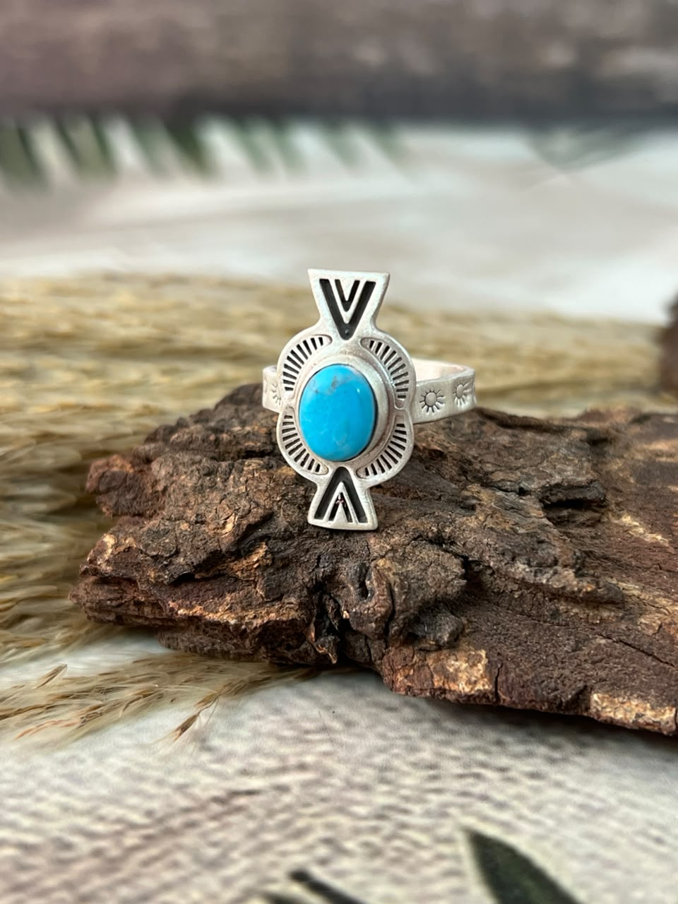 Handmade Sterling Silver Kingman Turquoise Adjustable Ring Signed Nizhoni