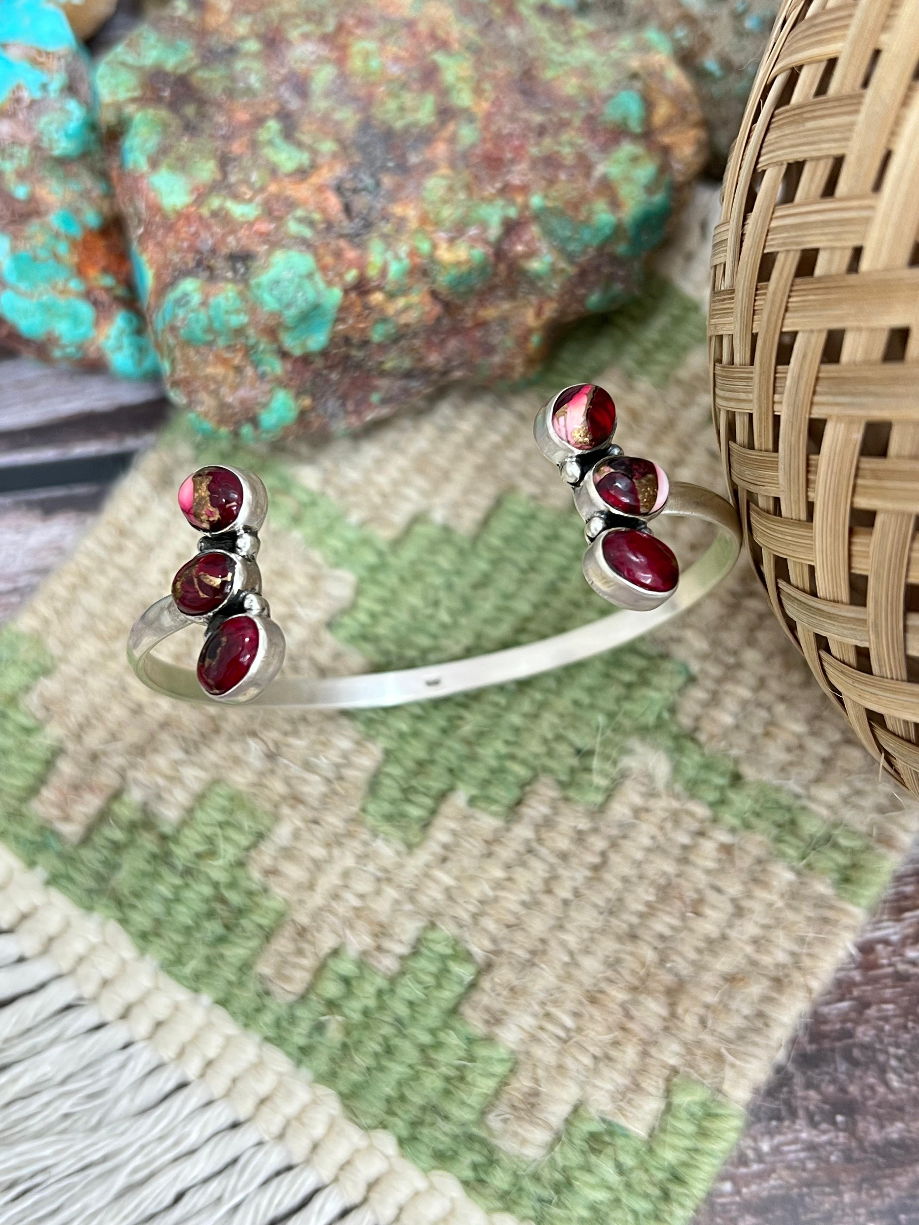 Handmade Sterling Silver Dahlia Rose Cuff Bracelet with Signed Nizhoni