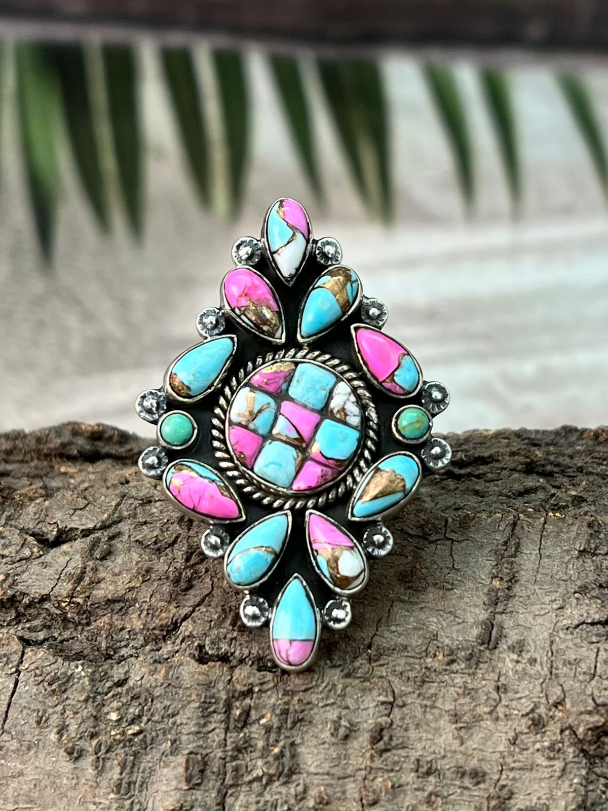 Handmade Sterling Silver Cotton Candy Adjustable Ring "Signed Nizhoni"