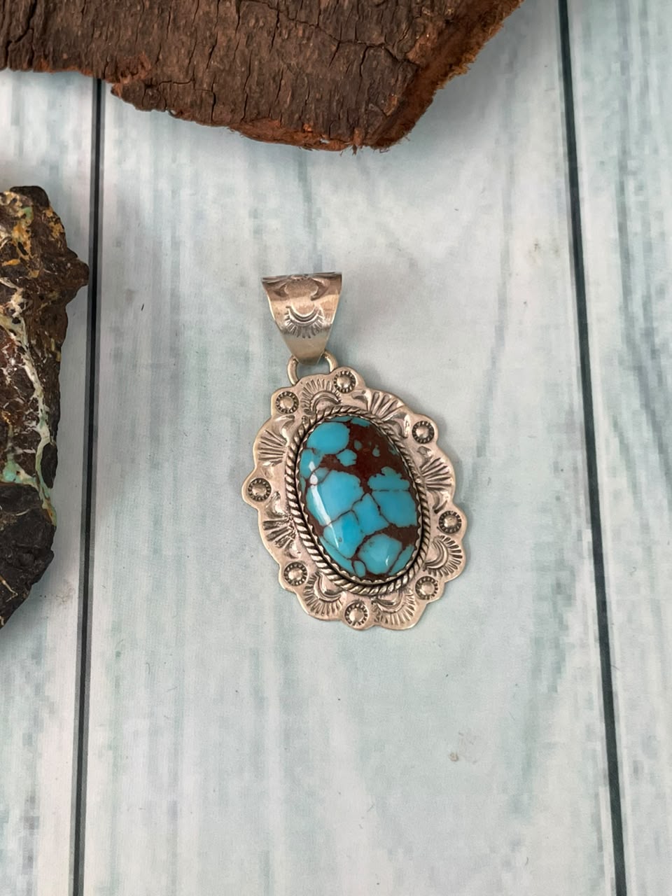 Handmade Sterling Silver Egyptian Turquoise Collection: Pendant Signed Nizhoni