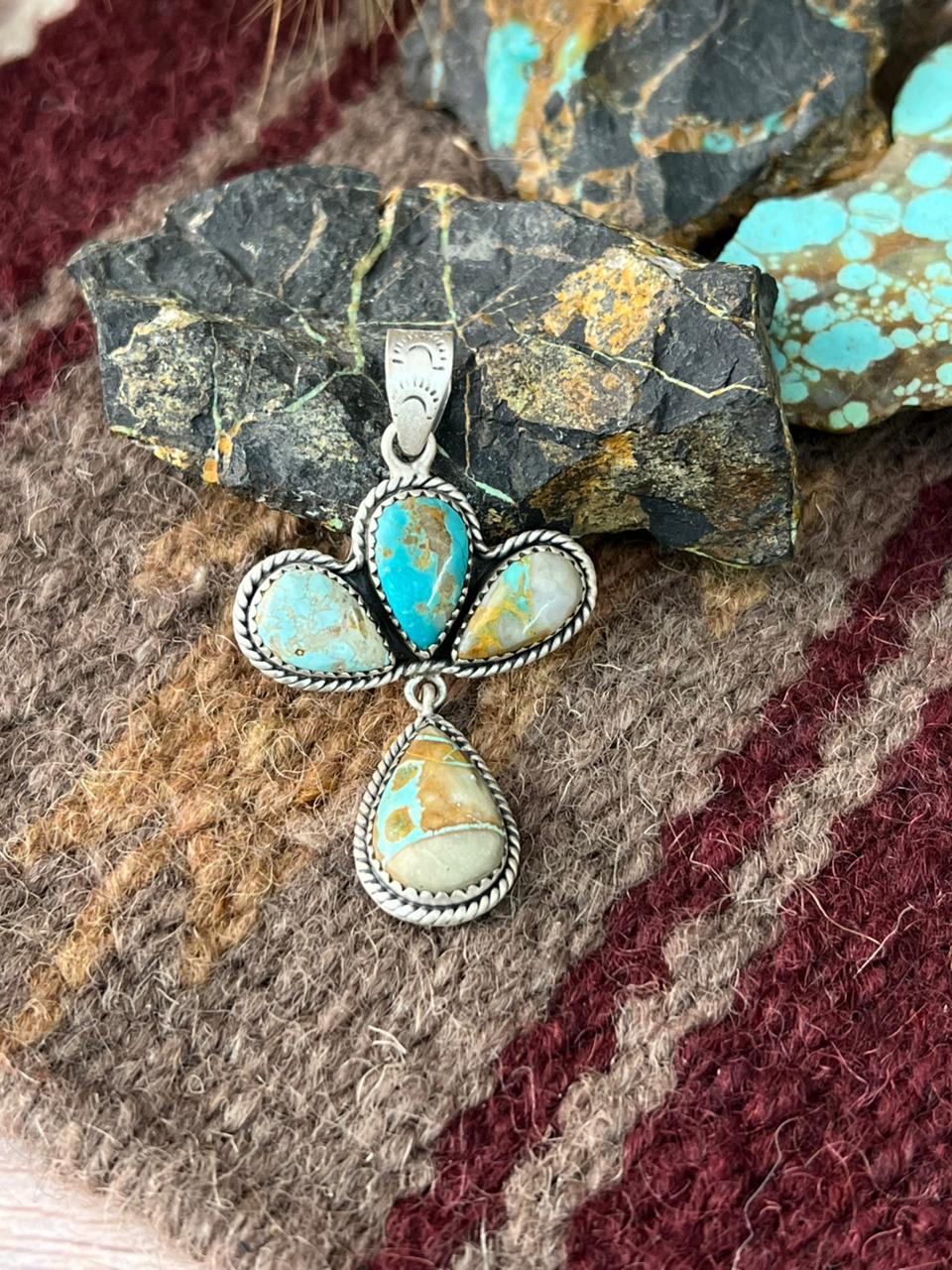 Handmade Sterling Silver Royston Ribbon Turquoise Pendant "Signed Nizhoni"