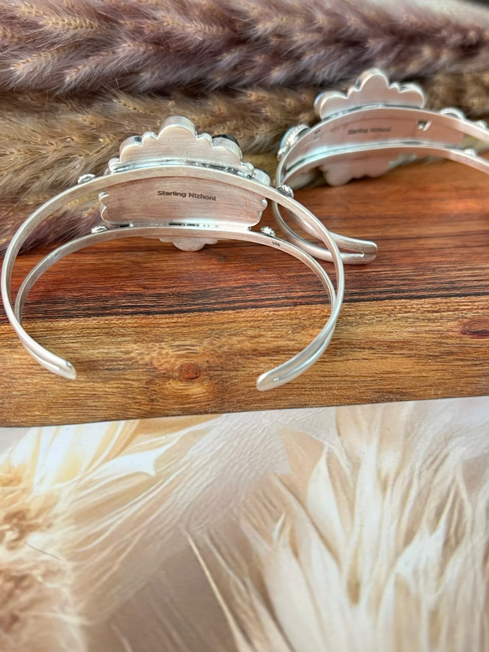 Handmade Sterling Silver Golden Hills and Blackjack Turquoise Cuff Bracelet Signed Nizhoni