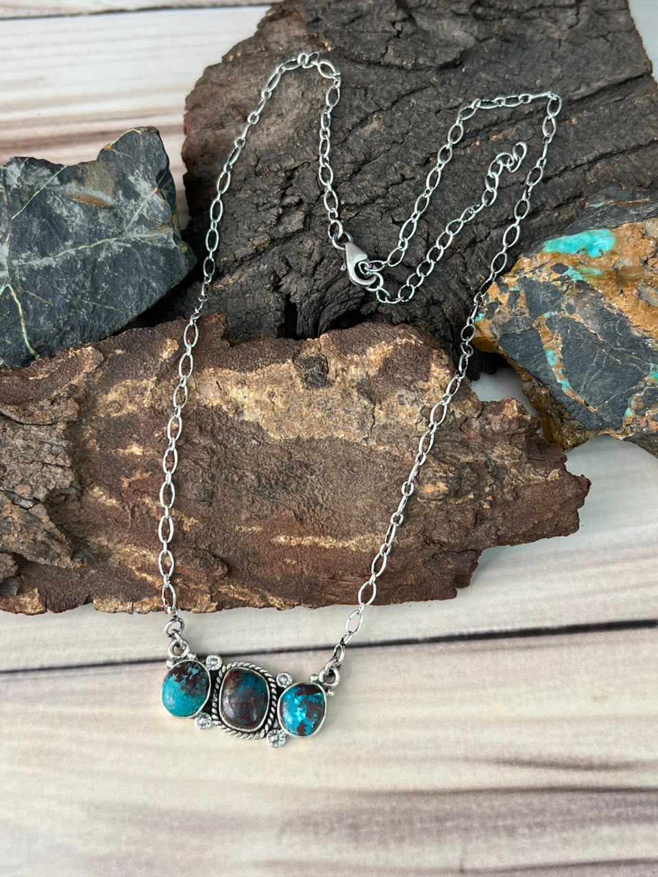 Handmade Sterling Silver Gem Silica Collection: Necklace Signed Nizhoni