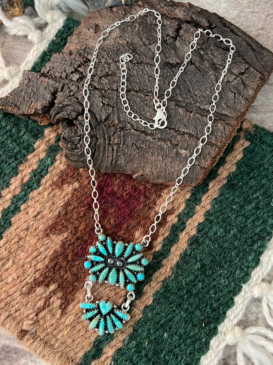 Handmade Sterling Silver Kingman Turquoise Necklace Signed Nizhoni
