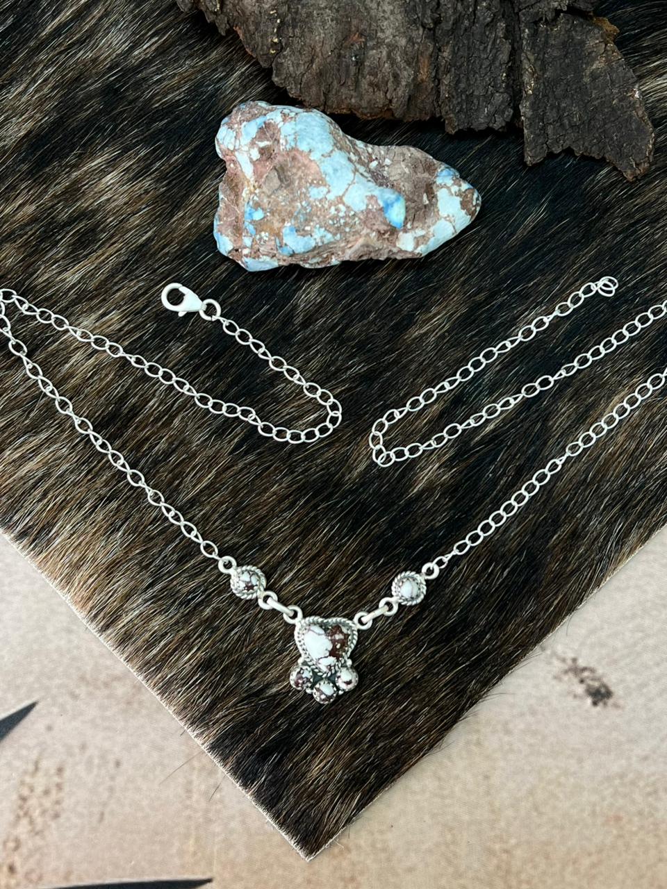 Handmade Sterling Silver Wildhorse Magnesite Necklace "Signed Nizhoni"