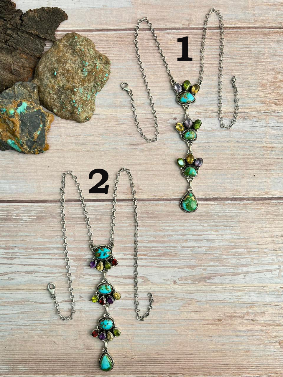 Handmade Sterling Silver Sonoran with Cut Stone Necklace "Signed Nizhoni"