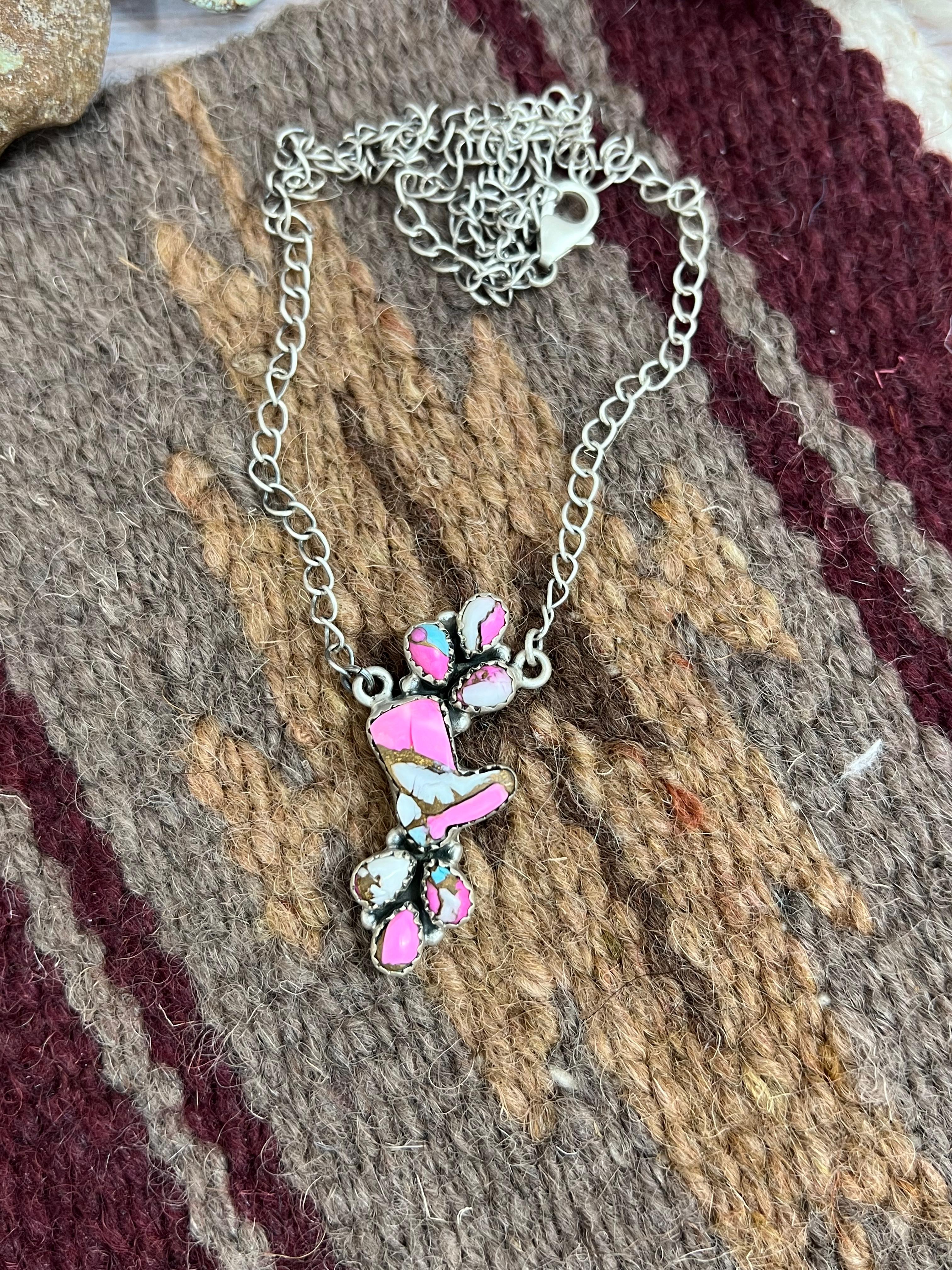 Handmade Sterling Silver Cotton Candy Turquoise Necklace with Signed Nizhoni