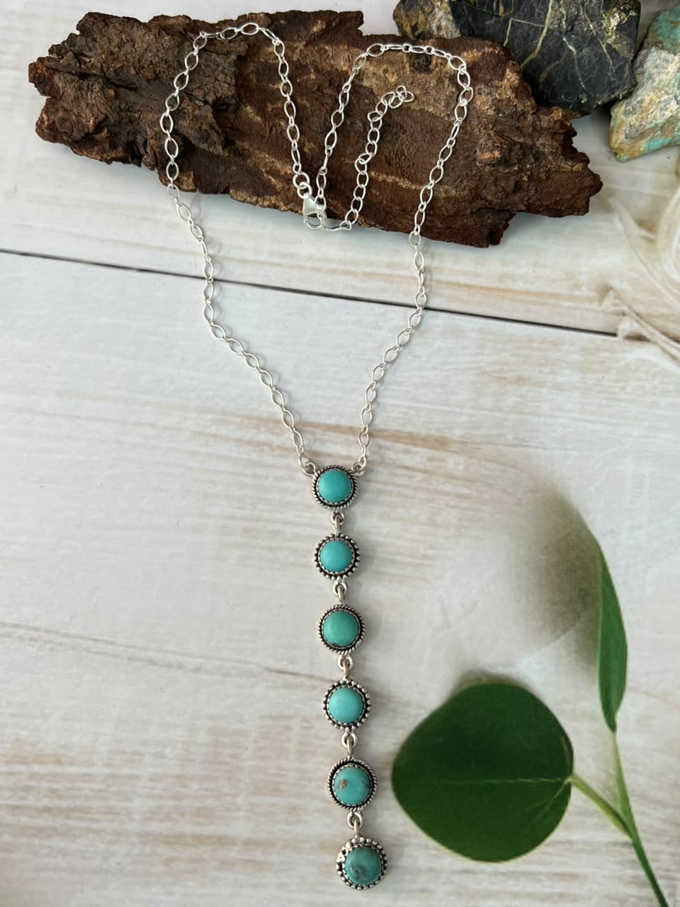 Handmade Sterling Silver Campitos Turquoise Necklace Signed Nizhoni