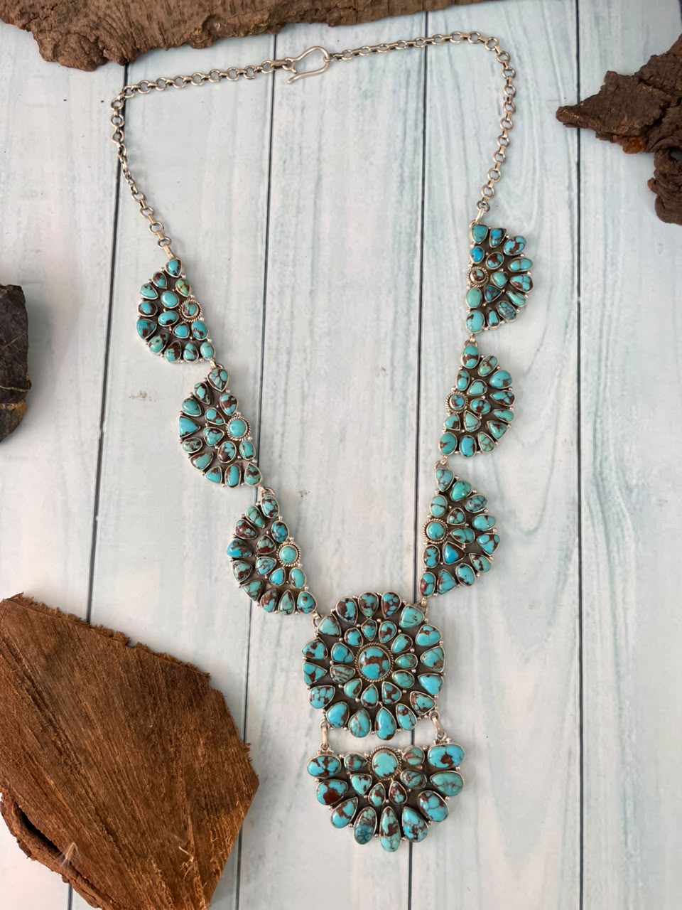 Handmade Sterling Silver Egyptian Turquoise Collection: Necklace Signed Nizhoni