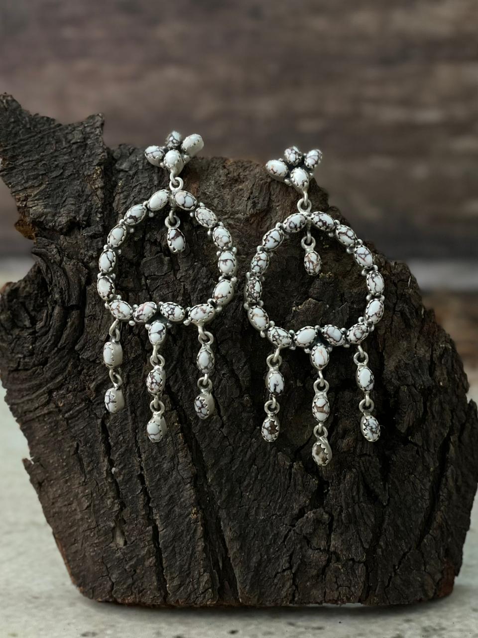 Handmade Sterling Silver Wildhorse Magnesite Post Dangle Earrings "Signed Nizhoni"