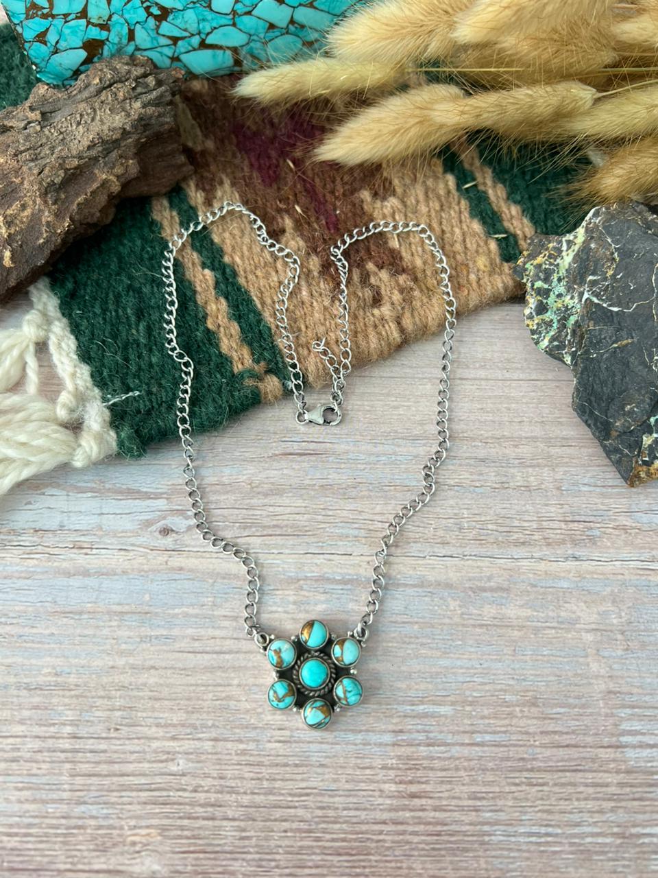 Handmade Sterling Silver Mint Dahlia Collection: Necklace "Signed Nizhoni"
