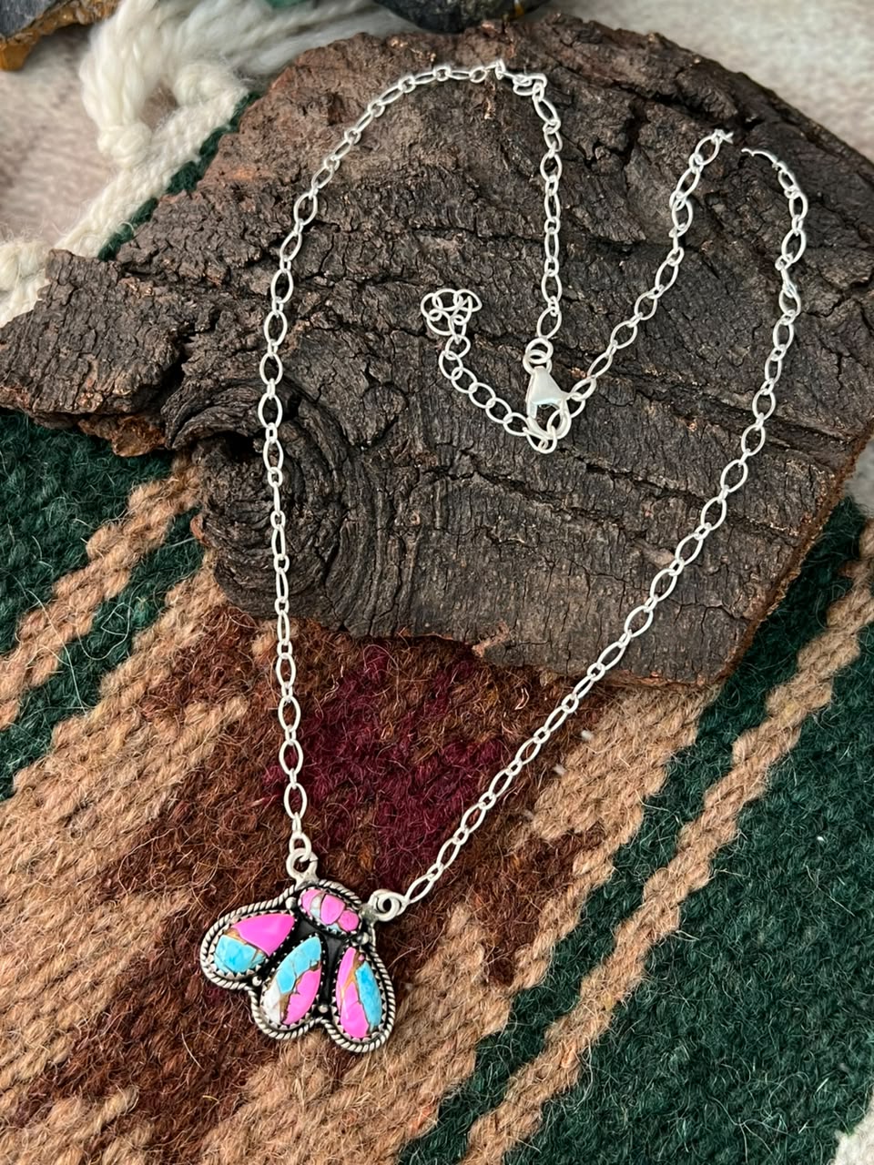 Handmade Sterling Silver Cotton Candy Necklace Signed Nizhoni