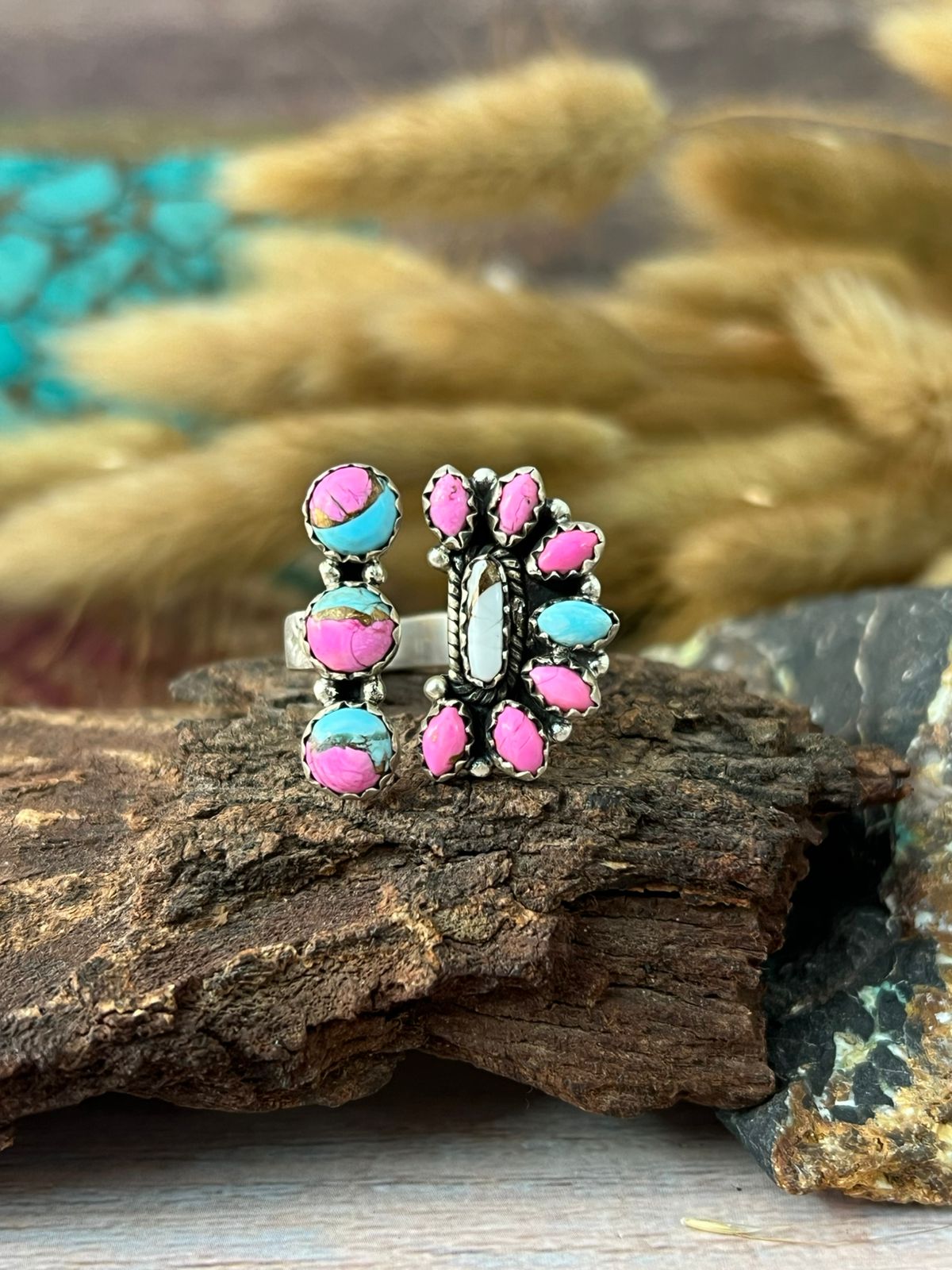 Handmade Sterling Silver Cotton Candy Adjustable Ring "Signed Nizhoni"