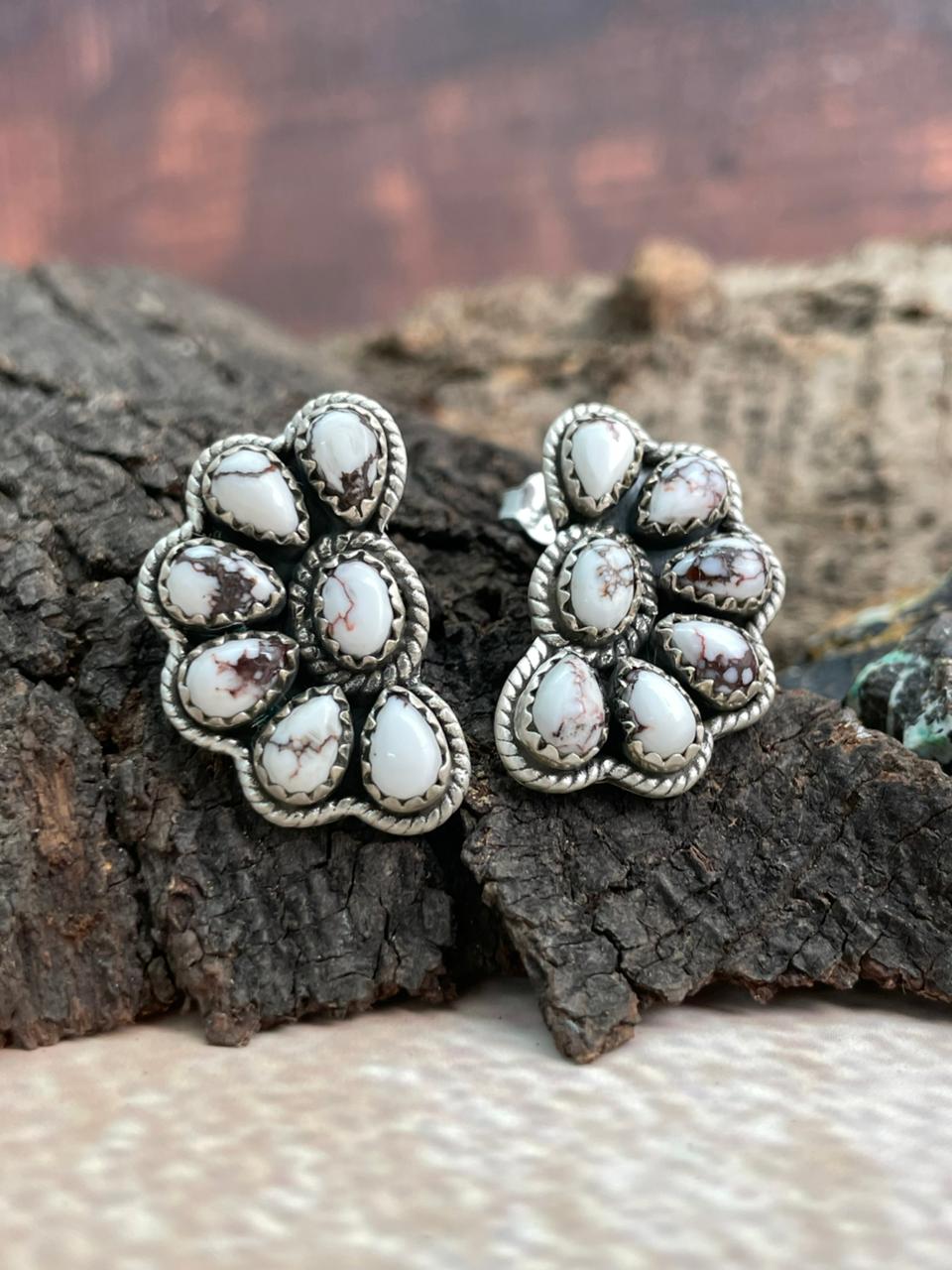 Handmade Sterling Silver Wildhorse Magnesite Studs Earrings "Signed Nizhoni"
