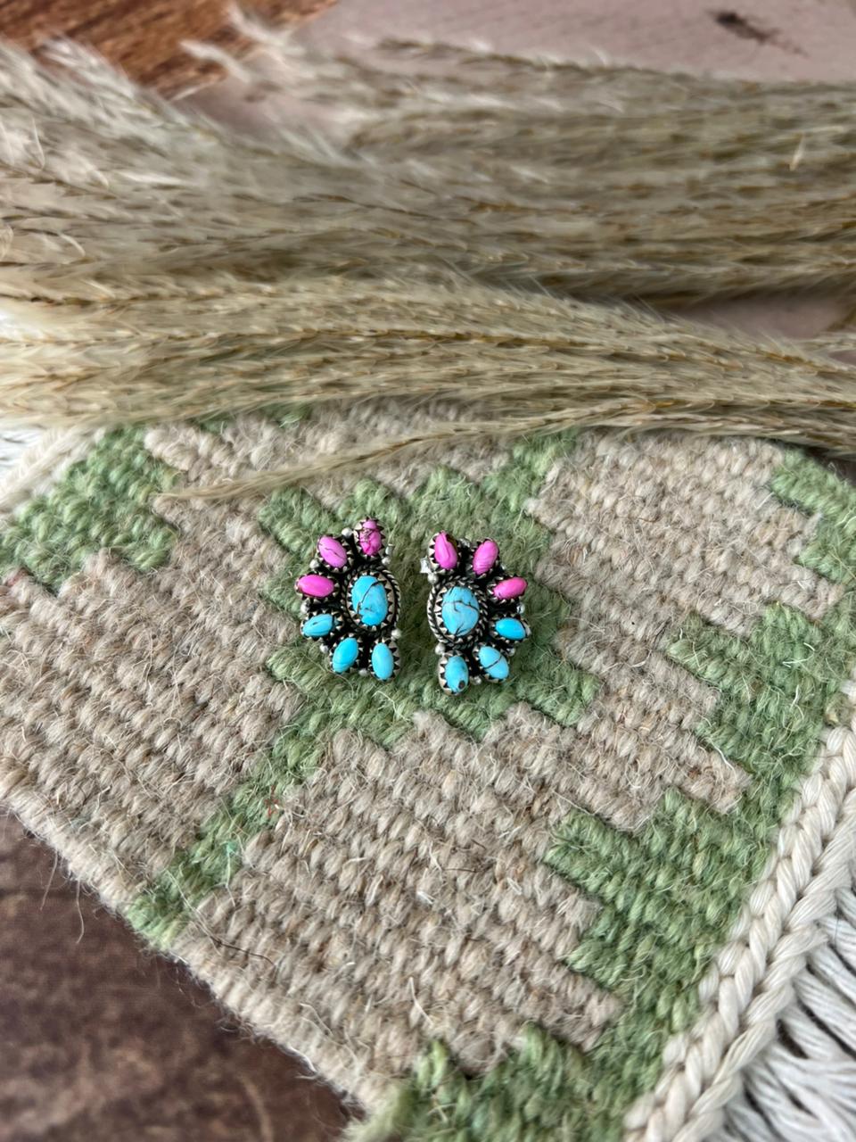 Handmade Sterling Silver Cotton Candy Post Studs Earrings "Signed Nizhoni"