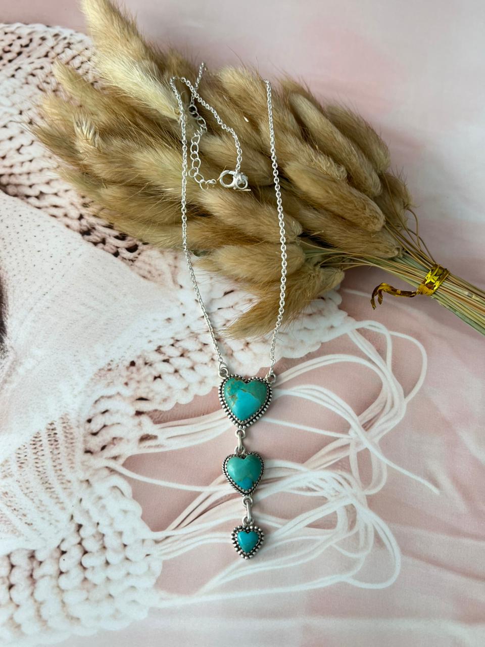 Handmade Sterling Silver Kingman Turquoise Heart Necklace "Signed Nizhoni"