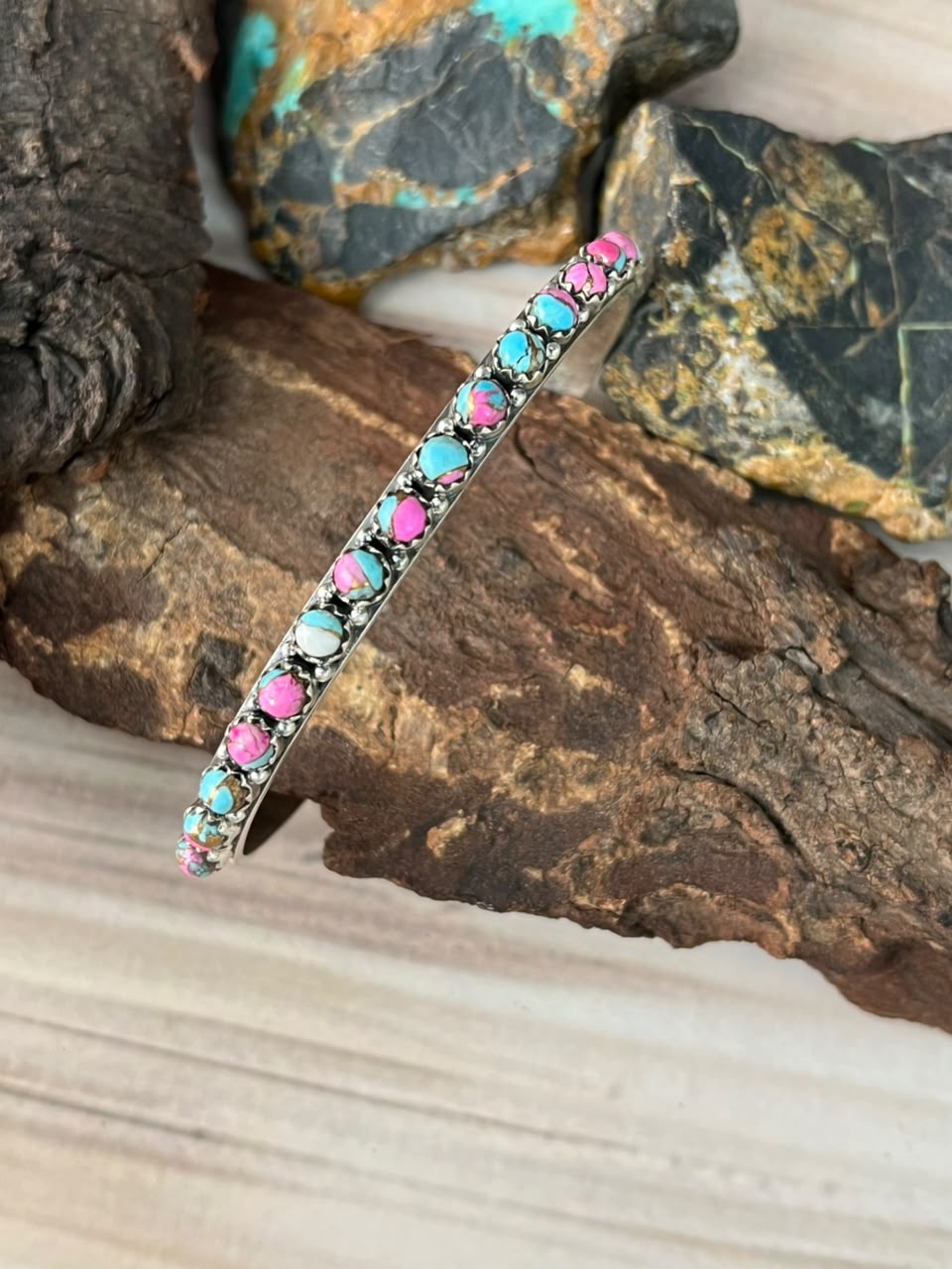 Handmade Sterling Silver Cotton Candy Cuff Bracelet Signed Nizhoni