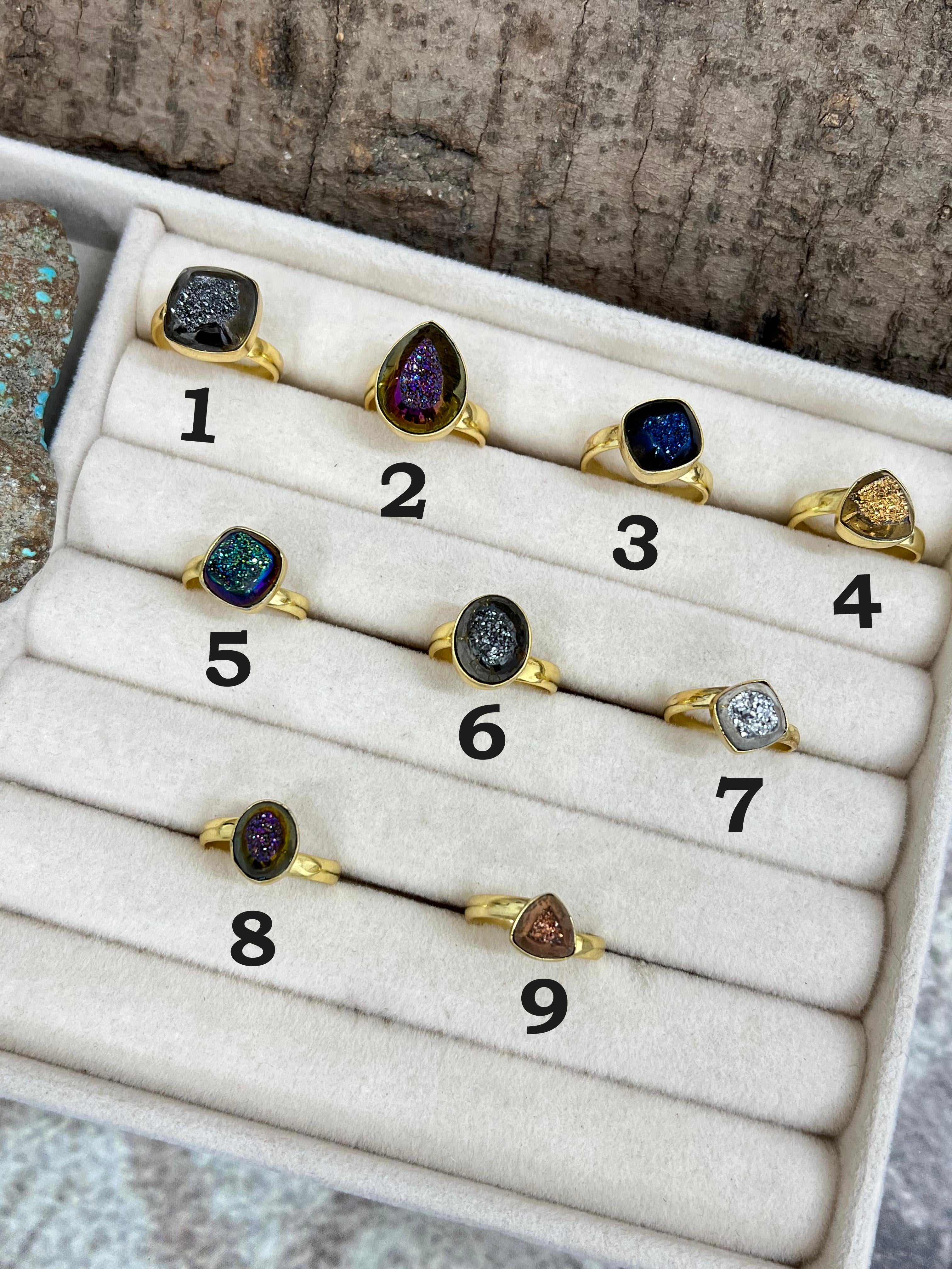 “The Boho Collection” Natural Druzy Adjustable Ring 9 Styles