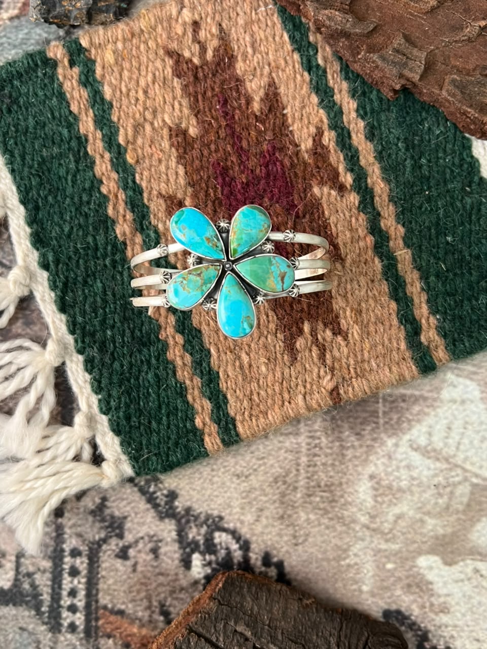 Handmade Sterling Silver Kingman Turquoise Cuff Bracelet Signed Nizhoni (5)