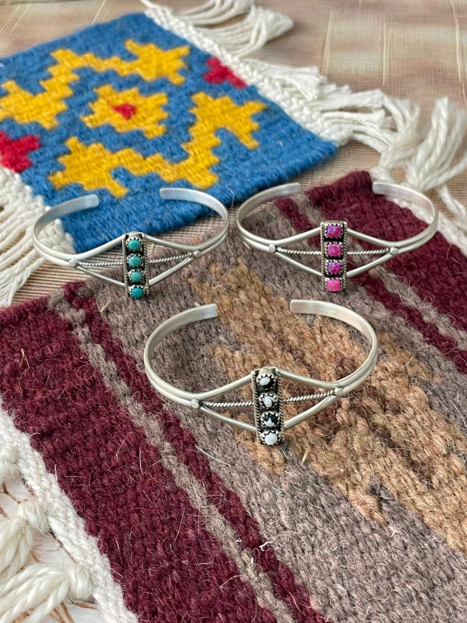 Handmade Sterling Silver Multi Stone Cuff Bracelet "Signed Nizhoni"