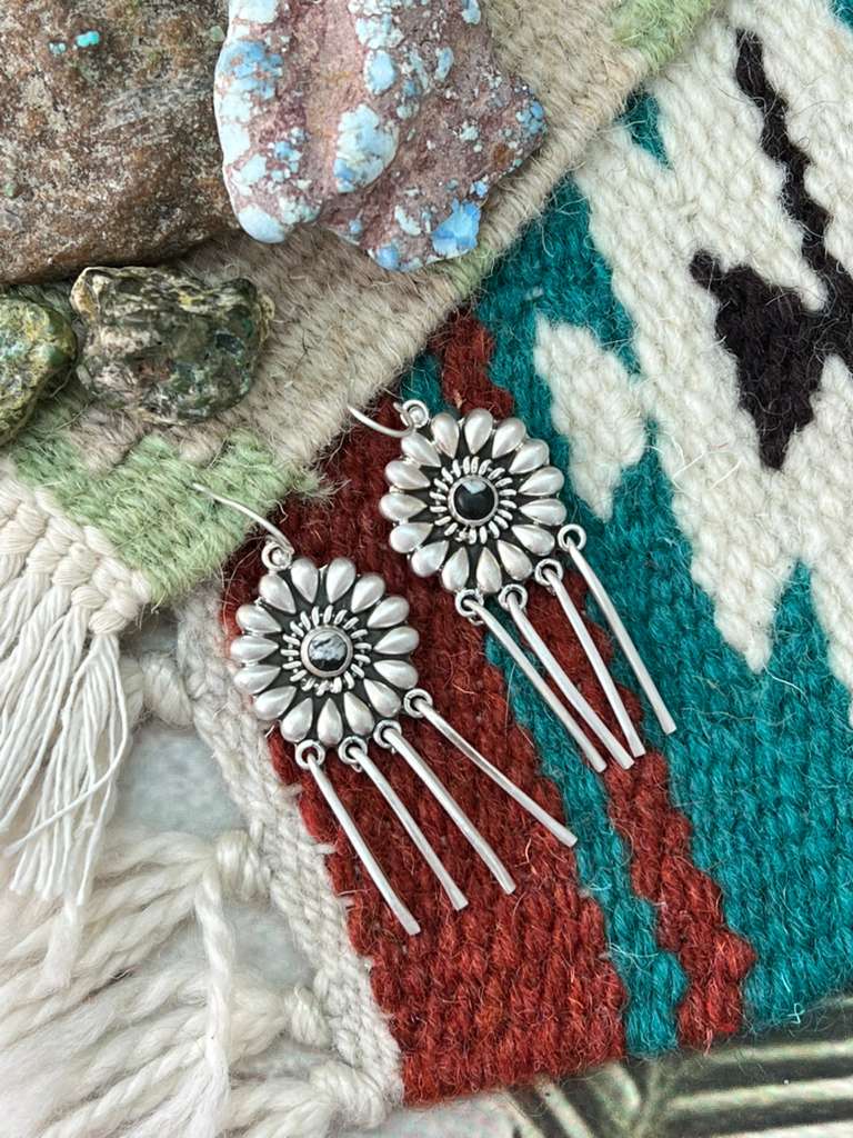 Handmade Sterling Silver White Buffalo Post Dangle Earrings "Signed Nizhoni"