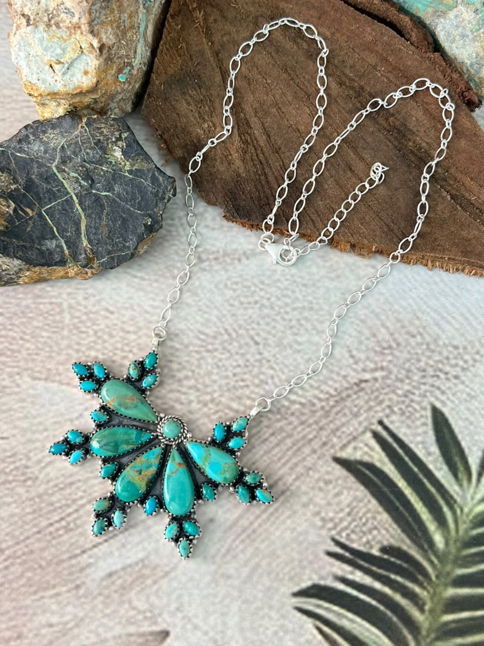 Handmade Sterling Silver Kingman Turquoise Necklace Signed Nizhoni