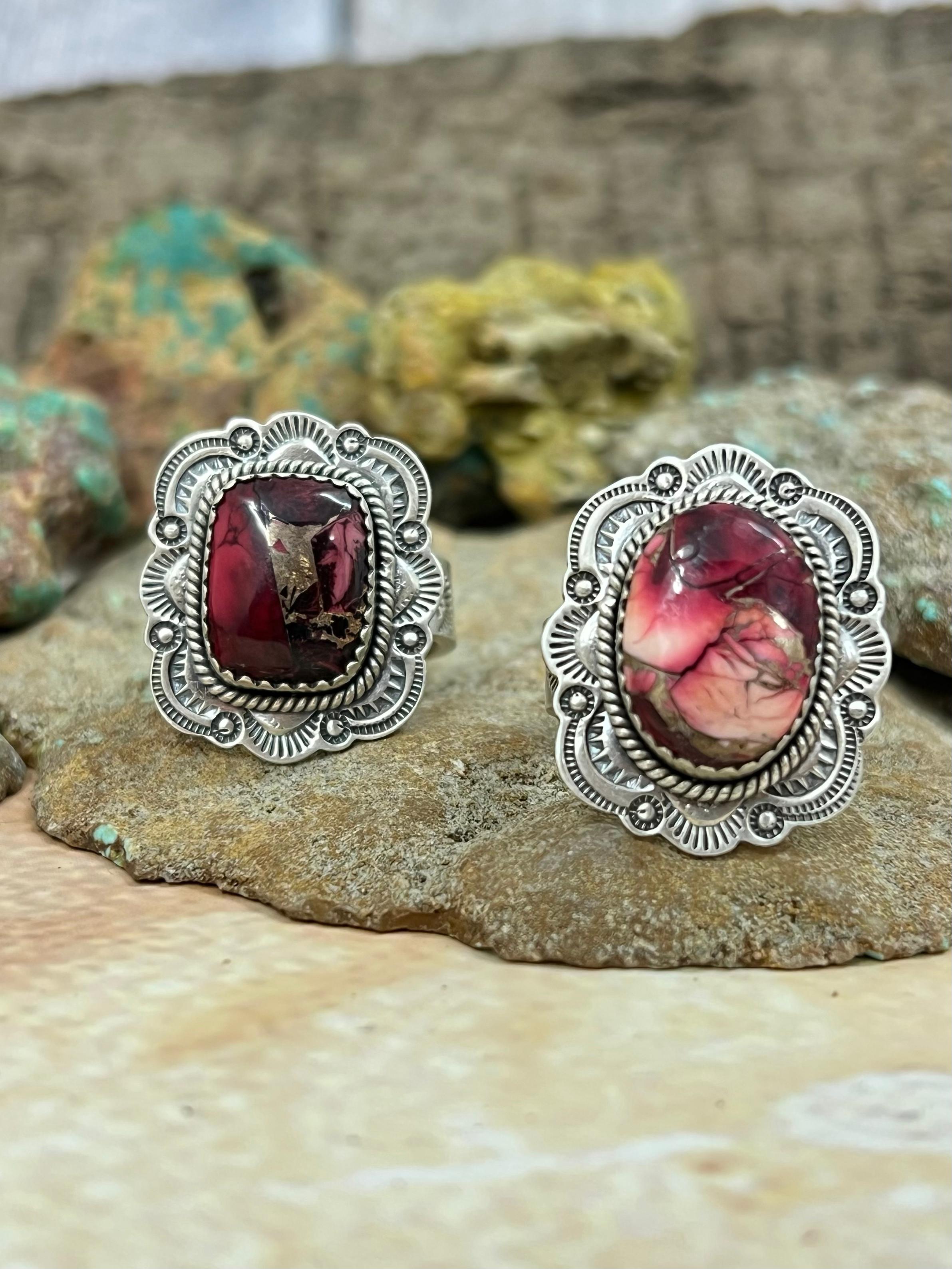 Handmade Sterling Silver Dahlia Rose Adjustable Ring with Signed Nizhoni