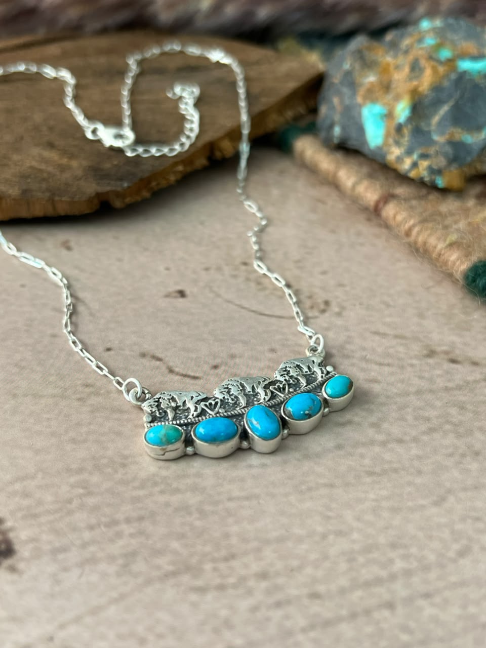 Handmade Sterling Silver Kingman Turquoise Necklace Signed Nizhoni