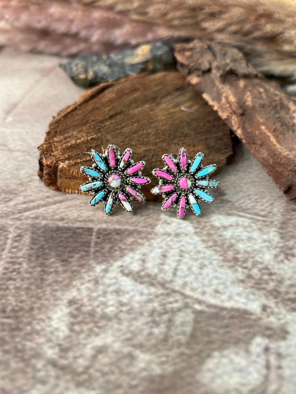 Handmade Sterling Silver Cotton Candy Post Studs Earrings Signed Nizhoni
