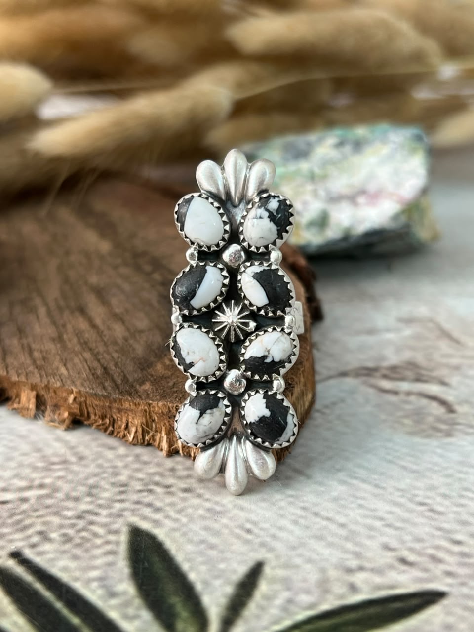 Handmade Sterling Silver White Buffalo Adjustable Ring Signed Nizhoni