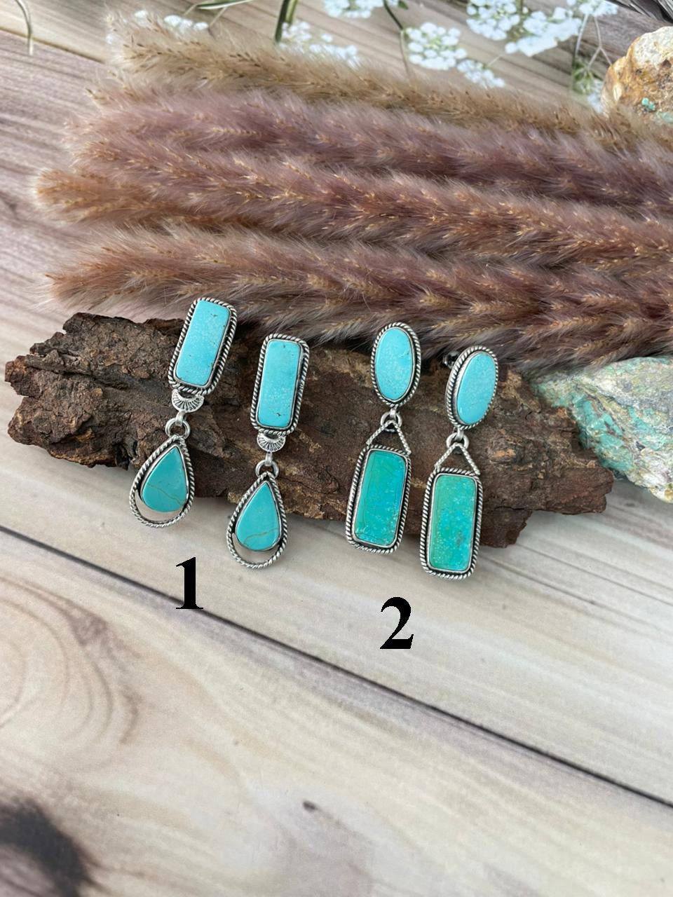 Handmade Sterling Silver Green Kingman Turquoise Collection: Post Dangle Earrings Signed Nizhoni