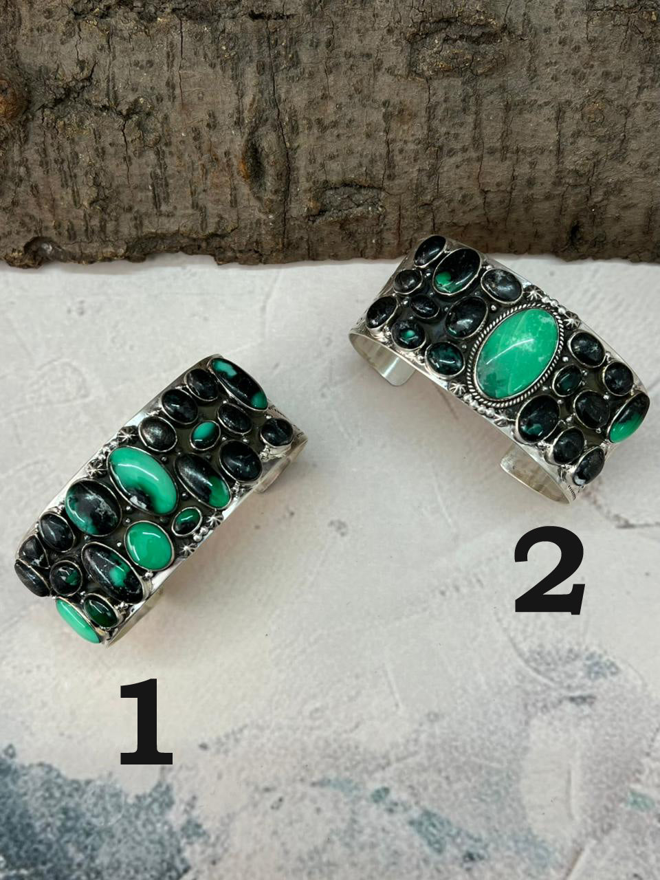 Handmade Sterling Silver Emerald Rose Cuff Bracelet "Signed Nizhoni"