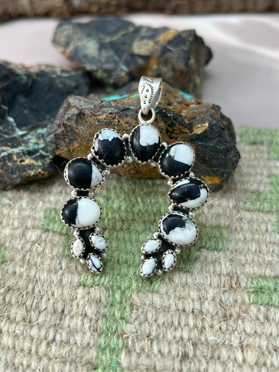 Handmade Sterling Silver White Buffalo Naja Pendant "Signed Nizhoni"