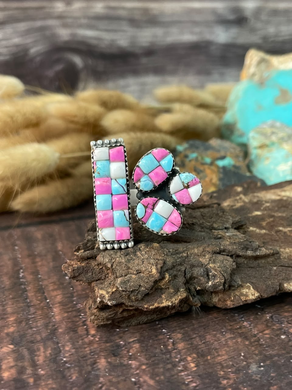 Handmade Sterling Silver Cotton Candy Cobble Stone Adjustable Ring Signed Nizhoni