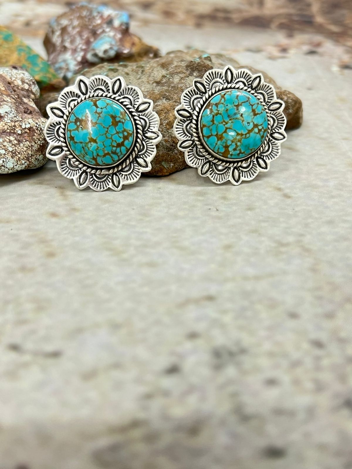 Handmade Sterling Silver Number 8 Turquoise Post Studs with Signed Nizhoni