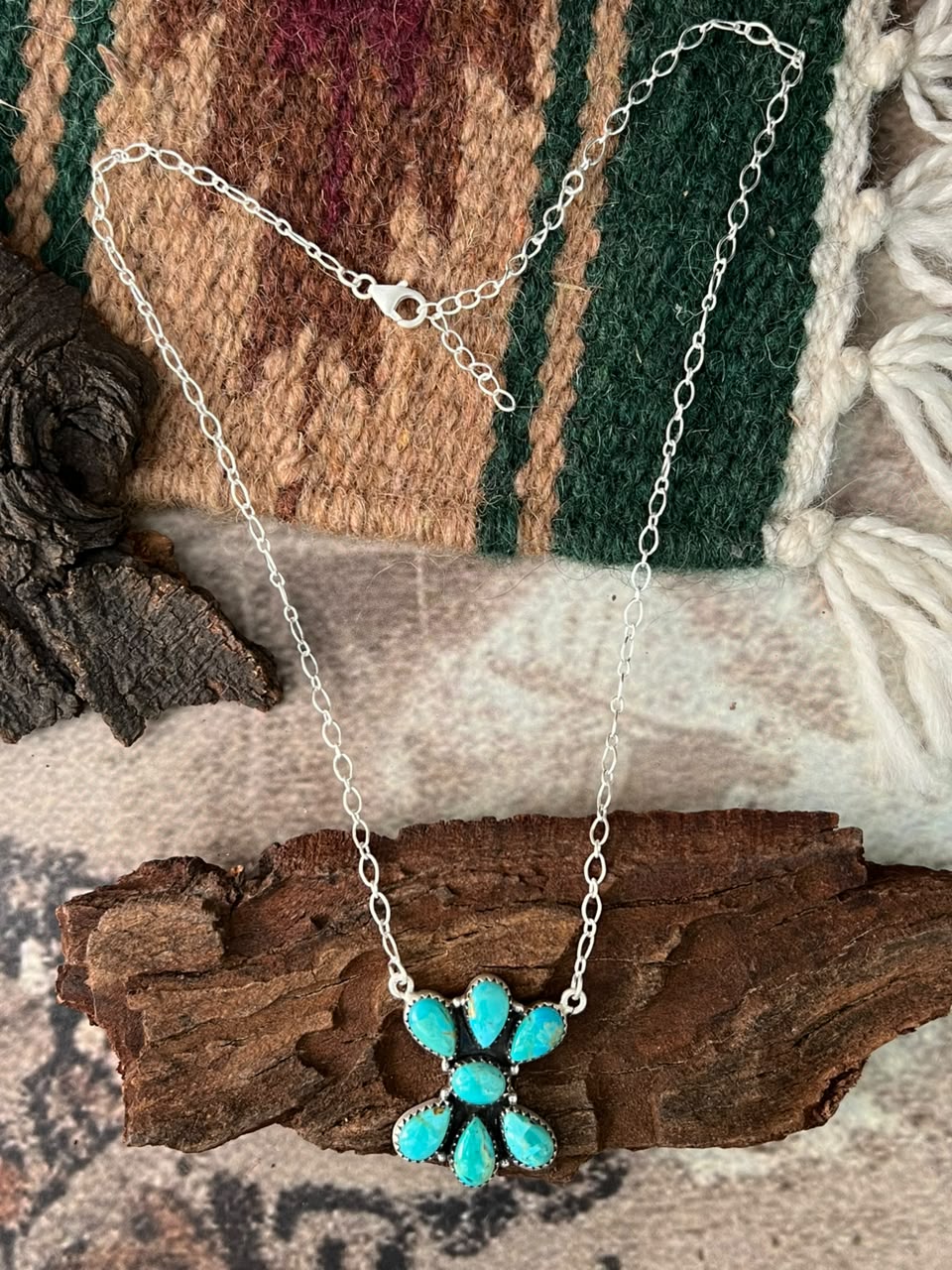 Handmade Sterling Silver Kingman Turquoise Necklace Signed Nizhoni