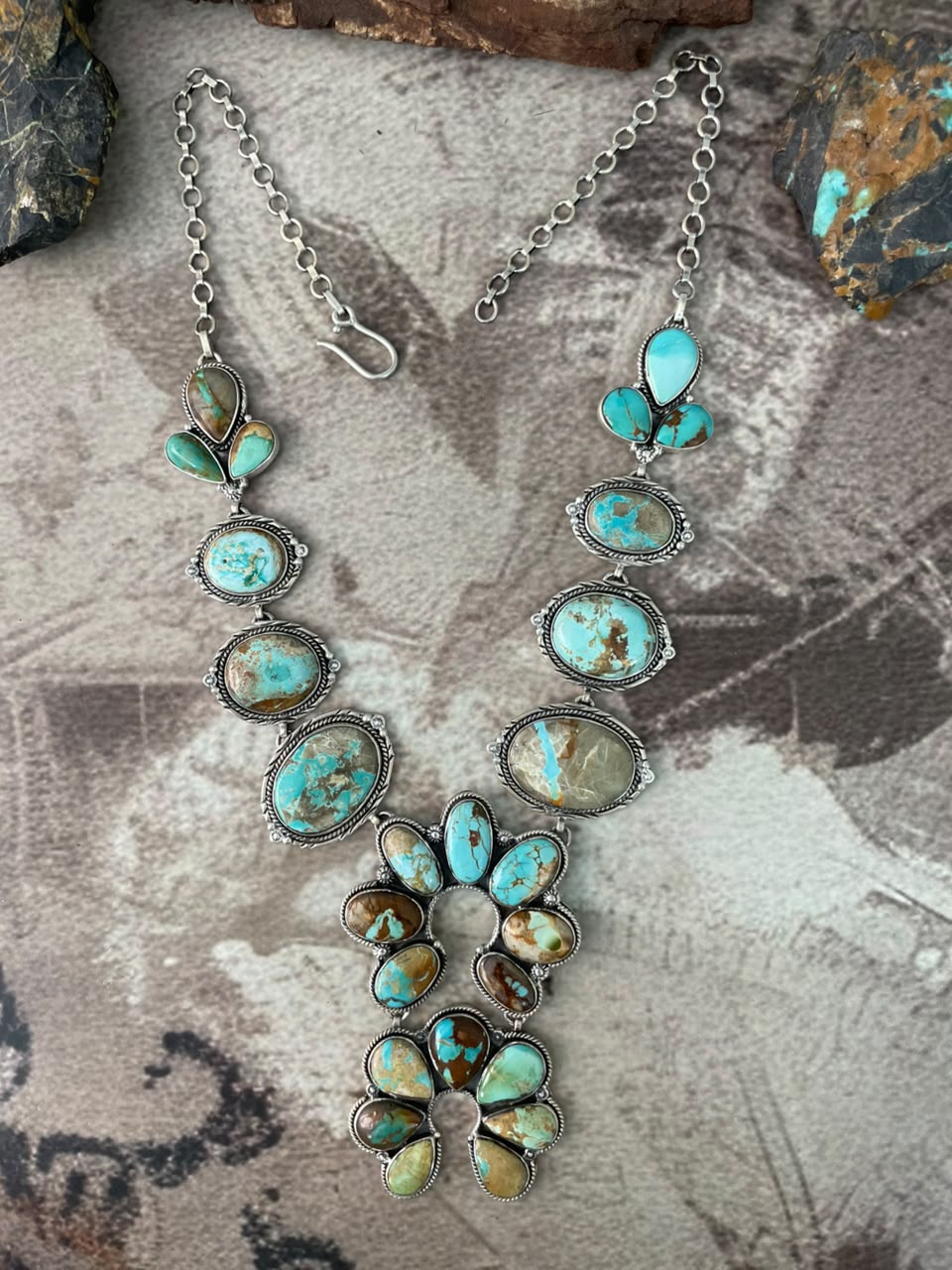 Handmade Sterling Silver Royston Turquoise Naja Necklace Signed Nizhoni (4)