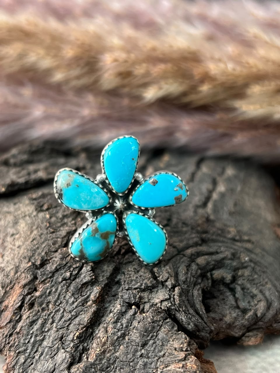 Handmade Sterling Silver Campitos Turquoise Collection: Adjustable Ring Signed Nizhoni