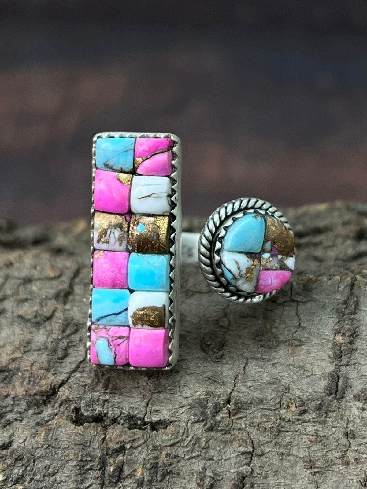 Handmade Sterling Silver Cotton Candy Adjustable Ring "Signed Nizhoni"