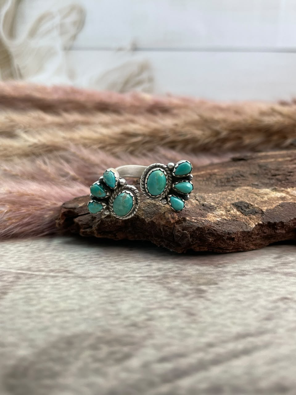 Handmade Sterling Silver Kingman Turquoise Adjustable Ring Signed Nizhoni
