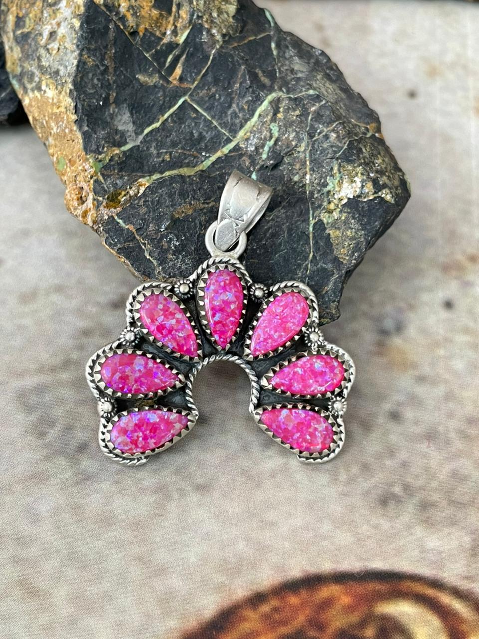 "Heart Collection" Handmade Sterling Silver Hot Pink Pendant "Signed Nizhoni"