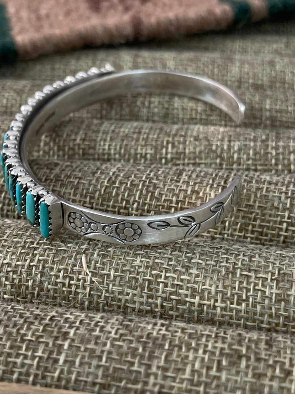 Handmade Sterling Silver Kingman Turquoise Cuff Bracelet Signed Nizhoni