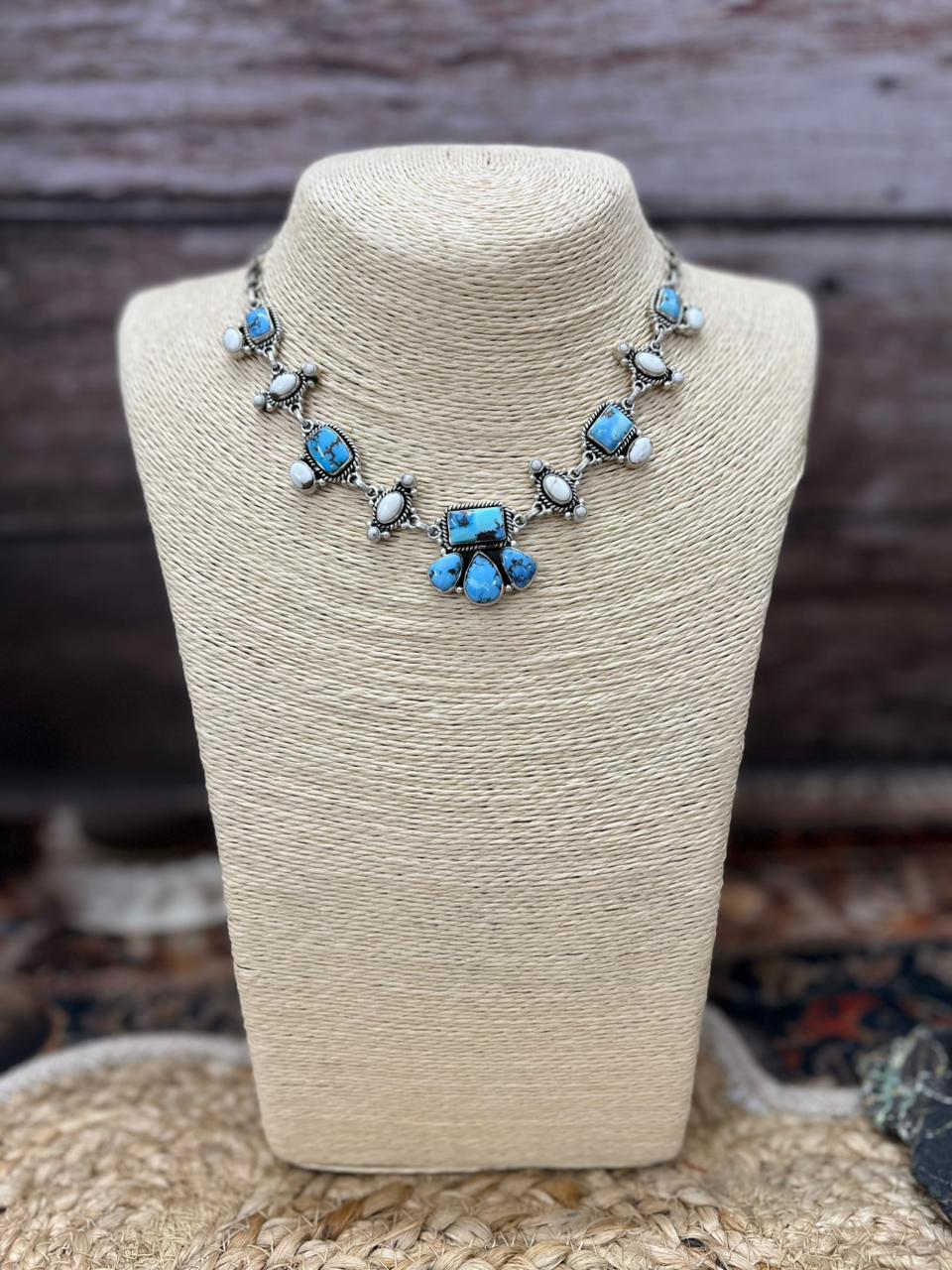 Handmade Sterling Silver Golden Hills with White Collection Choker Necklace "Signed Nizhoni"