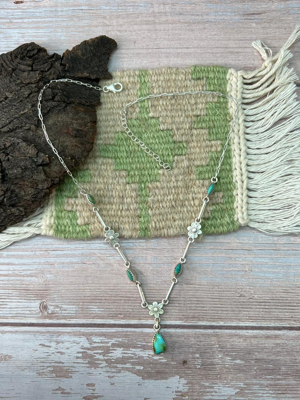 Handmade Sterling Silver Sonoran with Kingman Turquoise Necklace "Signed Nizhoni"