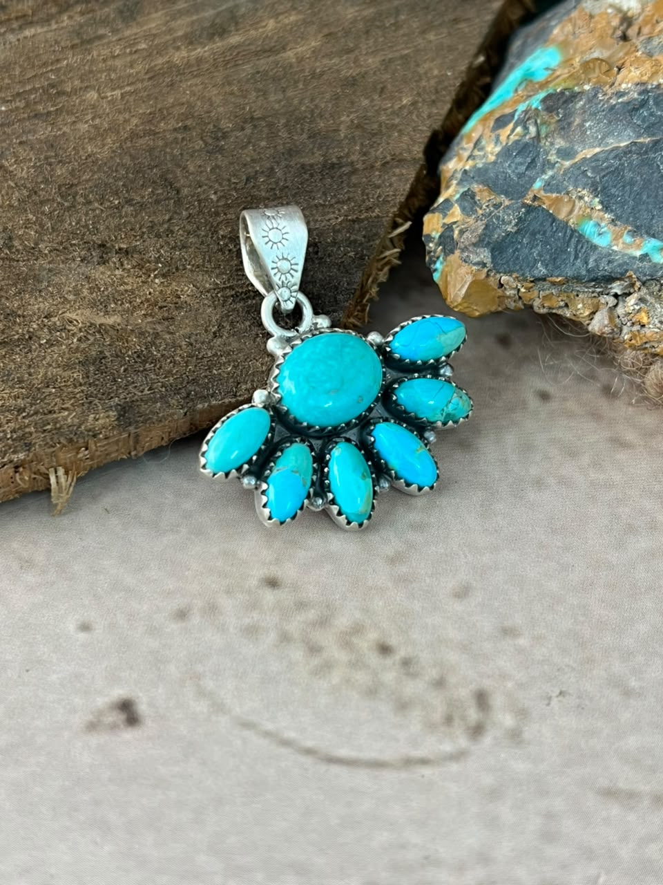 Handmade Sterling Silver Kingman Turquoise Pendant Signed Nizhoni