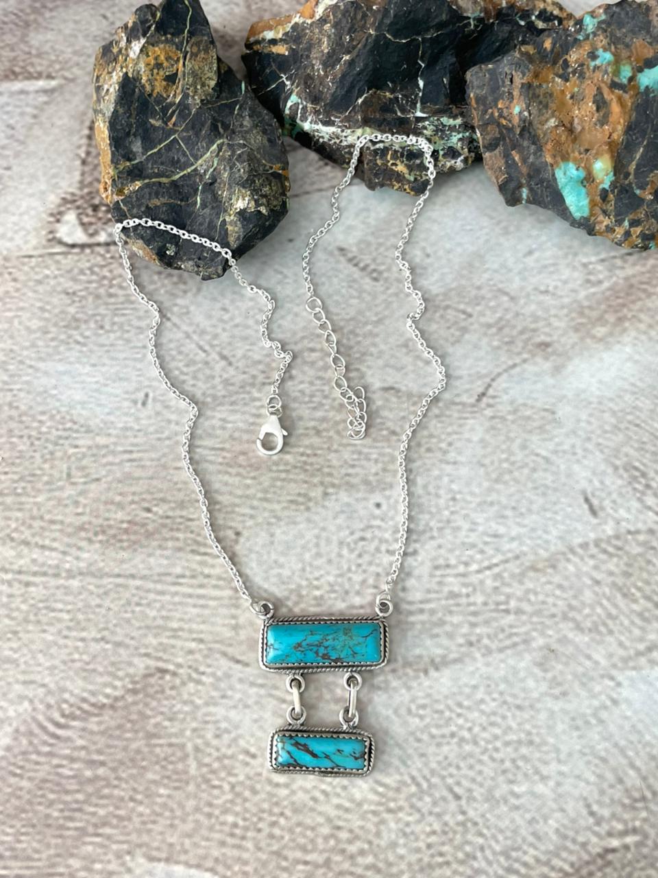 Handmade Sterling Silver Kingman Turquoise Necklace "Signed Nizhoni"
