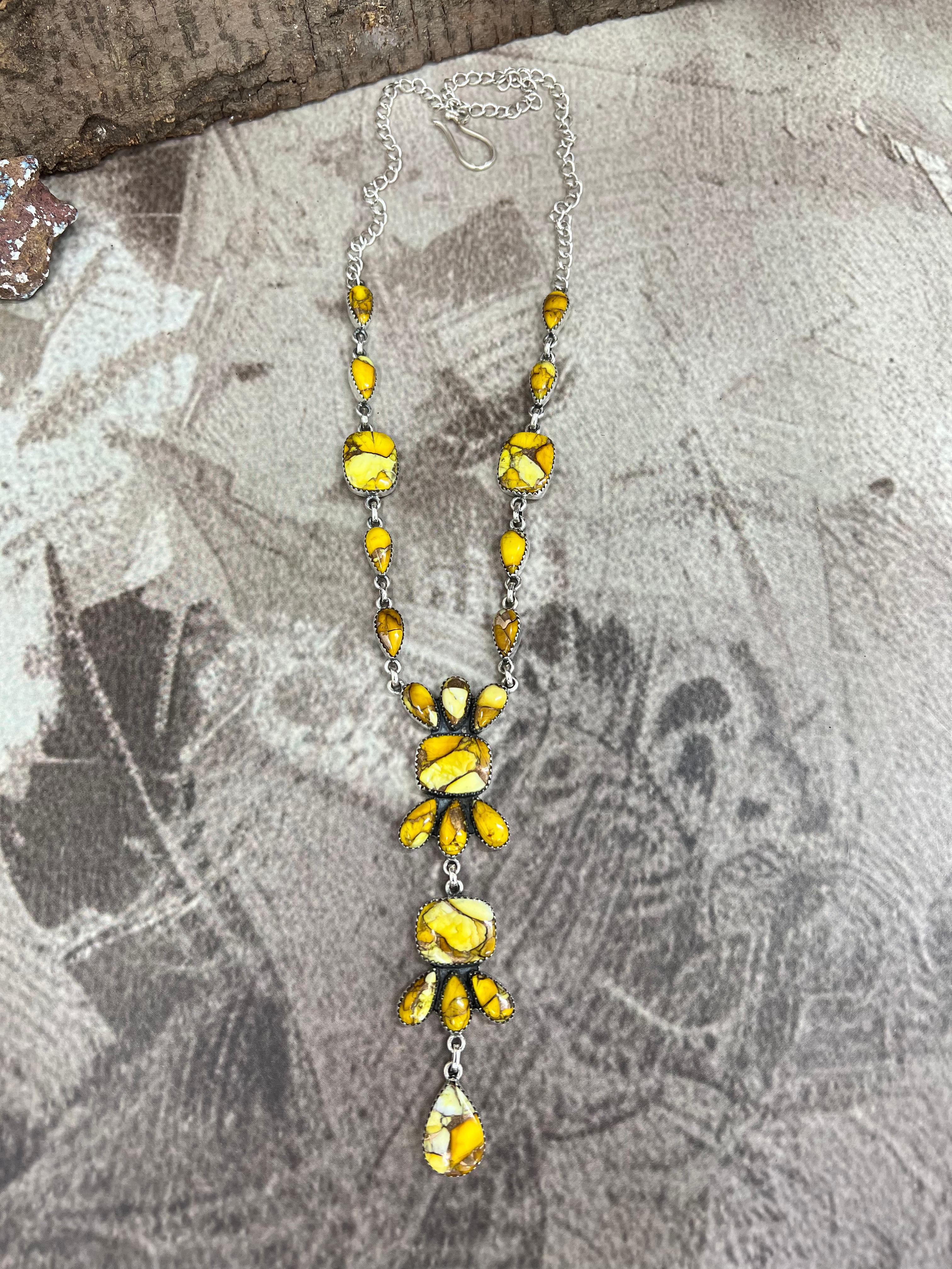 Handmade Sterling Silver Honey Dahlia Necklace with Signed Nizhoni